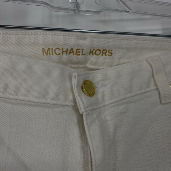 M Michael Kors Dillon Relaxed Ankle Jeans Women size 10 White Destressed Denim - Picture 8 of 14